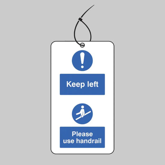 55491 Keep to the left & use the handrail.. double sided safety tags 80x150mm c/w cable ties (pack of 10) Miscellaneous - Safety Tags