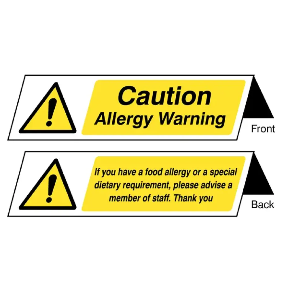 Food allergy notice double sided plastic table cards (pack of 5)