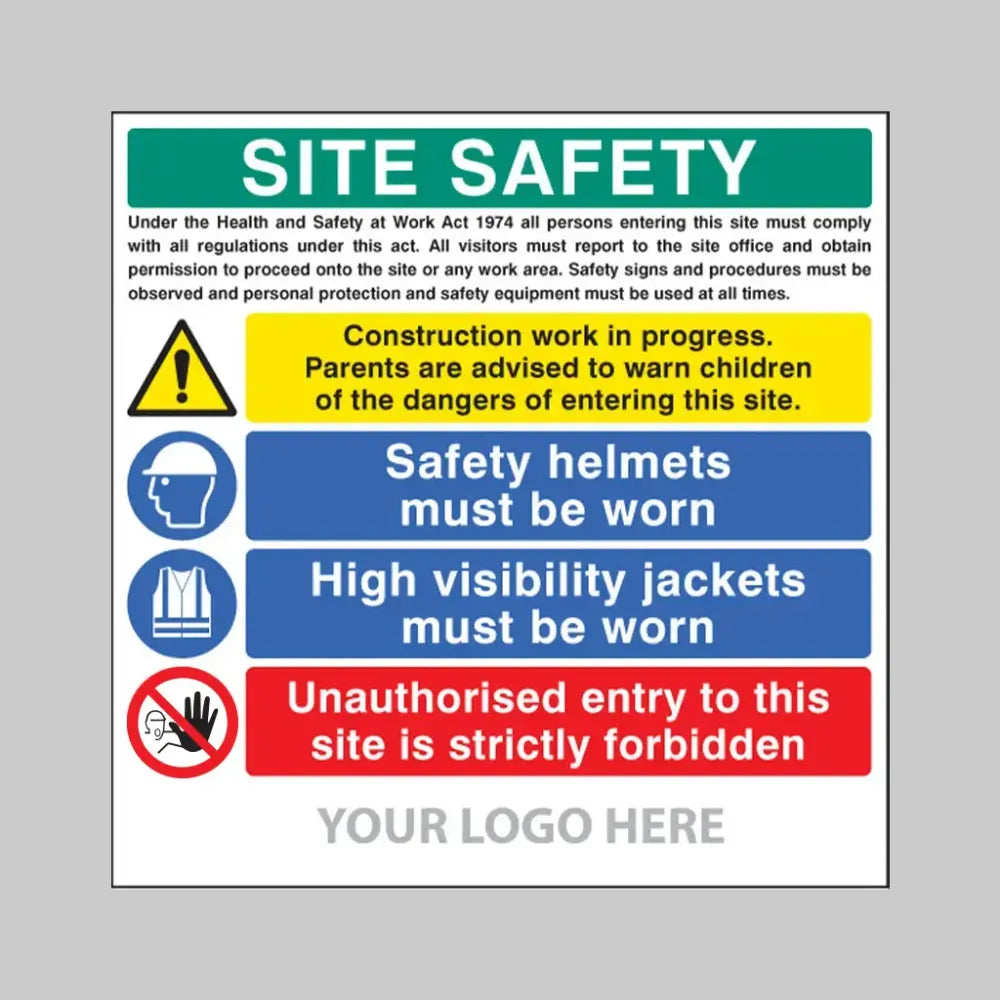 Site safety board, multi-message, underground services, builder signs 1220x1220mm