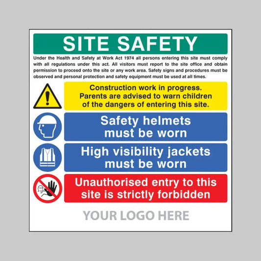 Site safety board, multi-message, underground services, builder signs 1220x1220mm
