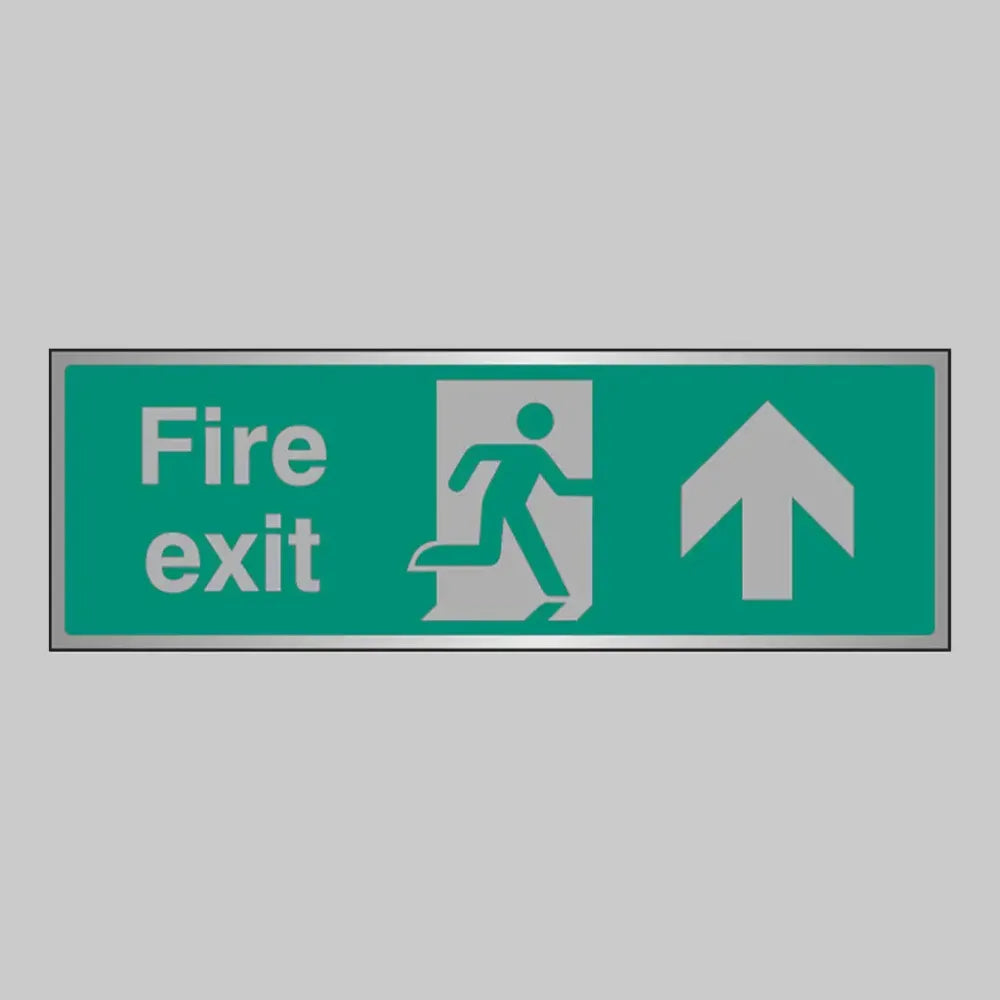 Fire exit arrow ahead anodised aluminium 300x100mm adhesive backed