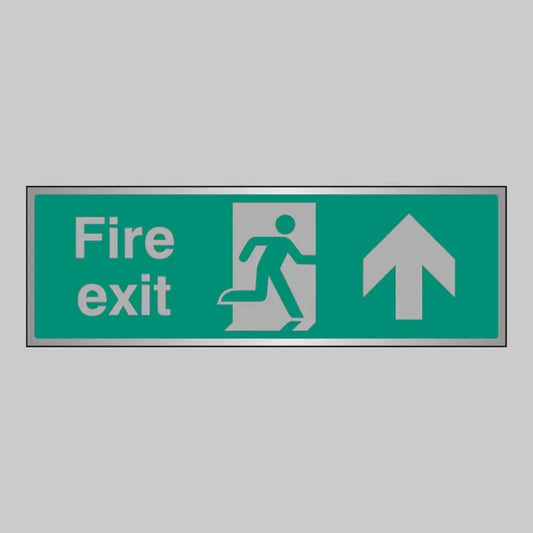 Fire exit arrow ahead anodised aluminium 300x100mm adhesive backed