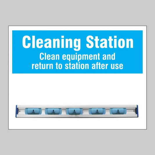 53591 Cleaning Station Shadow Board with hanging rail and 5 hooks 600x440mm 10mm foam pvc - customised - specify logo & colours Miscellaneous