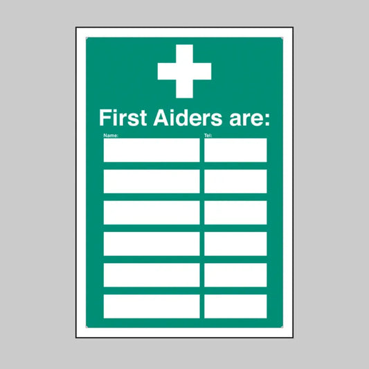 First aiders are (space for 6) adapt-a-sign 215x310mm