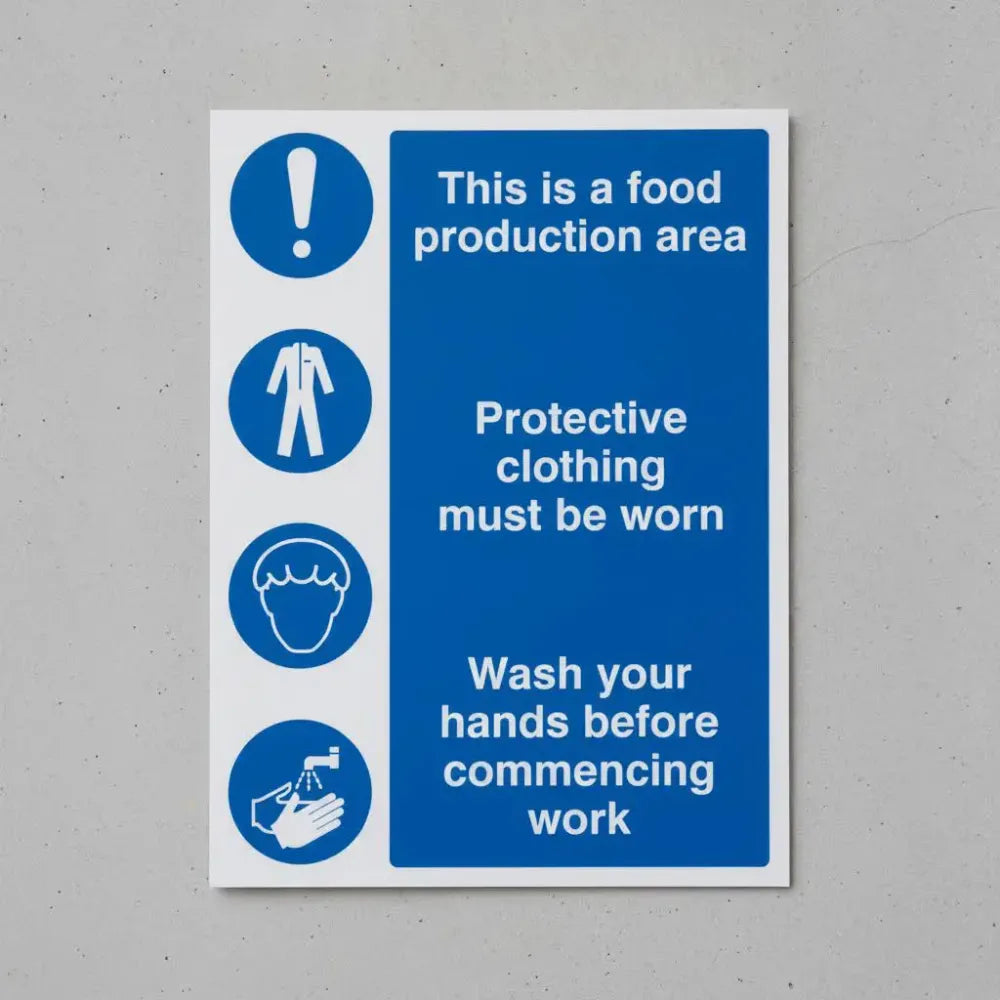 Food production area/protective clothing/wash hands
