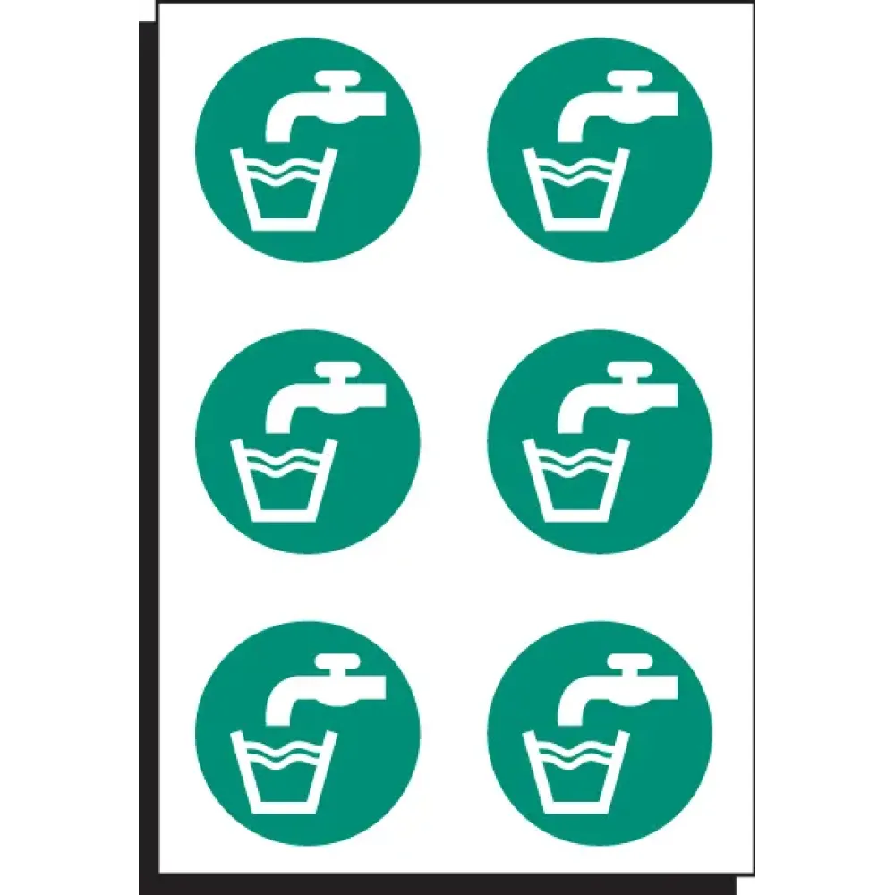 Drinking water 65mm dia - sheet of 6 peel 'n' stick labels