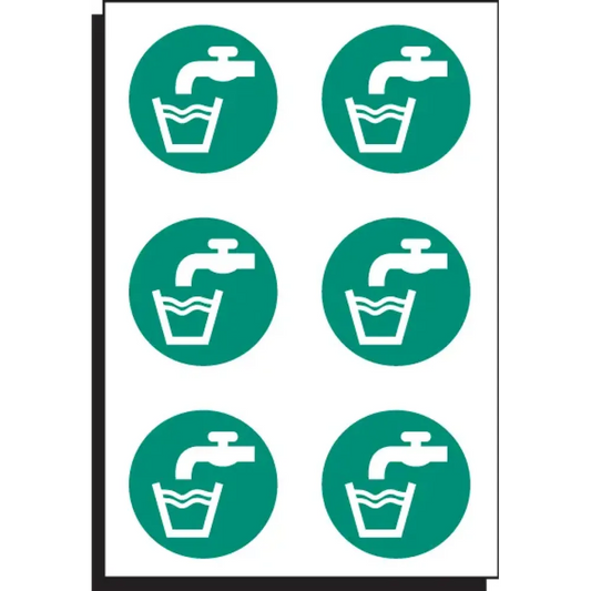 Drinking water 65mm dia - sheet of 6 peel 'n' stick labels