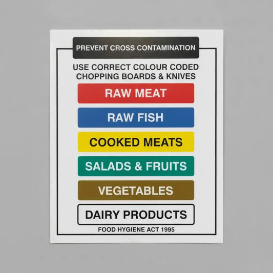 15616Y Chopping boards and knives prevent cross contamination Rigid Plastic (200x300mm) Safety Sign