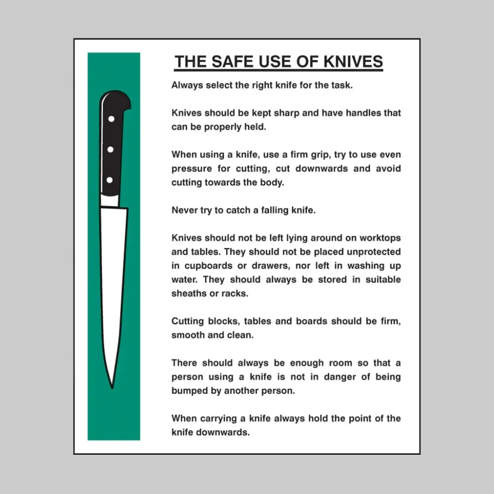 15617Y Safe use of knives Rigid Plastic (200x300mm) Safety Sign
