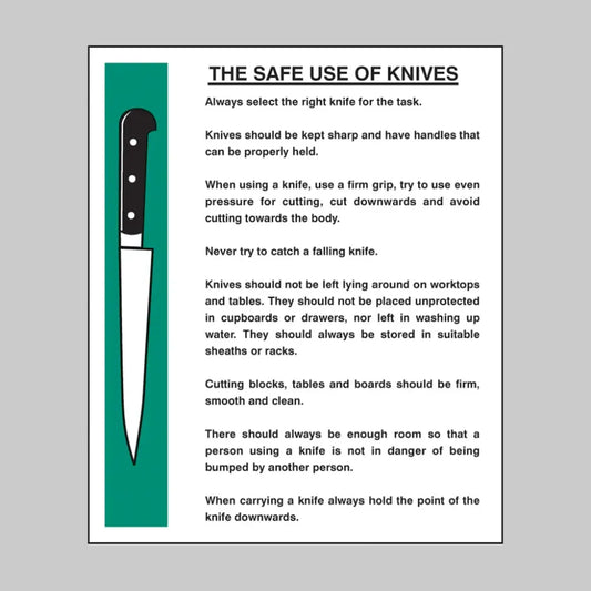15617Y Safe use of knives Rigid Plastic (200x300mm) Safety Sign