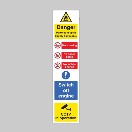 Danger petroleum spirit (multi-message) 100x400mm rigid plastic