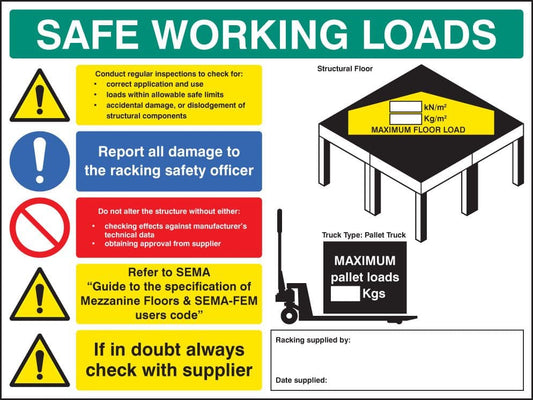 56357 SWL mezzanine floor sign 5mm foamex 600x450mm  (600x450mm) Safety Sign