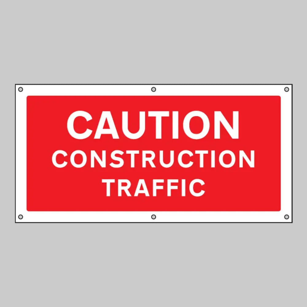 Caution construction traffic banner c/w eyelets 1270x610mm