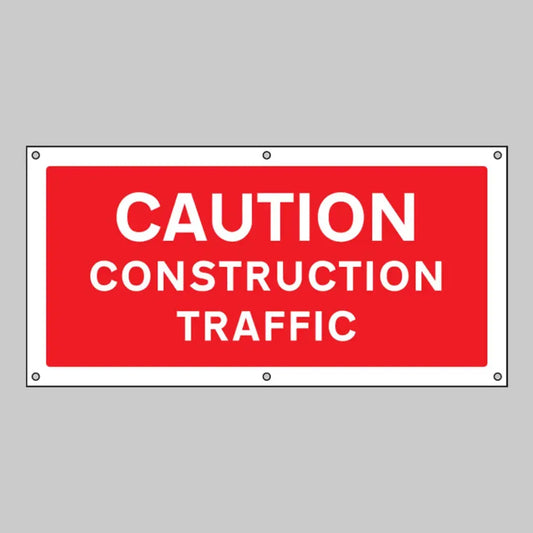 Caution construction traffic banner c/w eyelets 1270x610mm