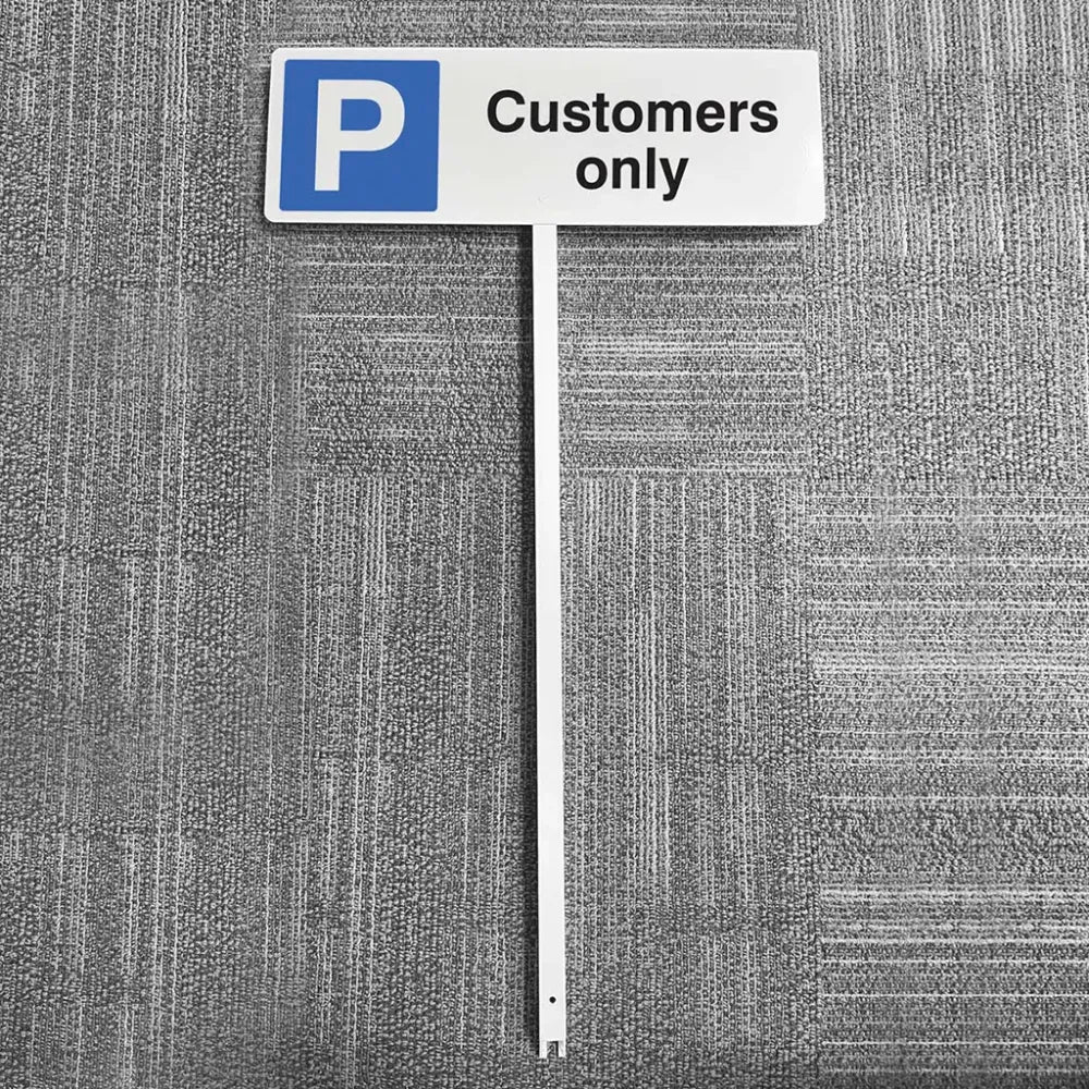 Parking customers only aluminium verge sign 450x150mm on post 800mm high