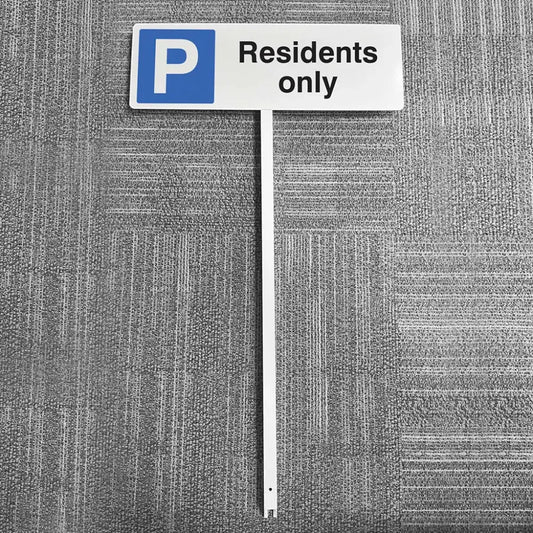 Parking residents only aluminium verge sign 450x150mm on post 800mm high