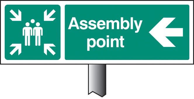 56540 Assembly point left verge sign 450x150mm (post 800mm)  (450x150mm) Safety Sign