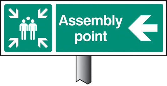 56540 Assembly point left verge sign 450x150mm (post 800mm)  (450x150mm) Safety Sign