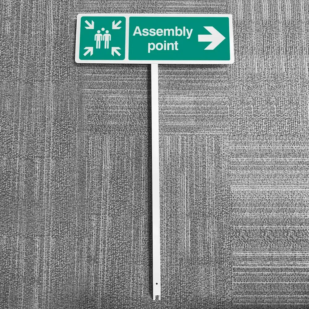 Assembly point right aluminium verge sign 450x150mm on post 800mm high