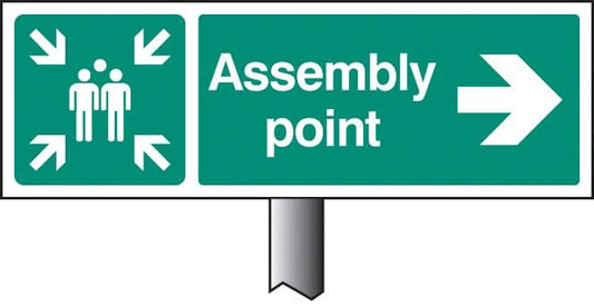 56541 Assembly point right verge sign 450x150mm (post 800mm)  (450x150mm) Safety Sign