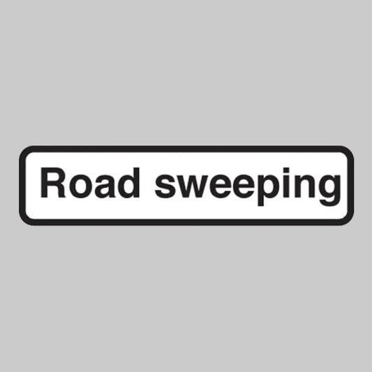 Road sweeping fold up supplementary text with rust proof press studs (600mm variant - 735x150mm)