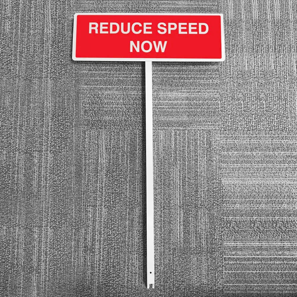 Reduce speed now aluminium verge sign 450x150mm on post 800mm high