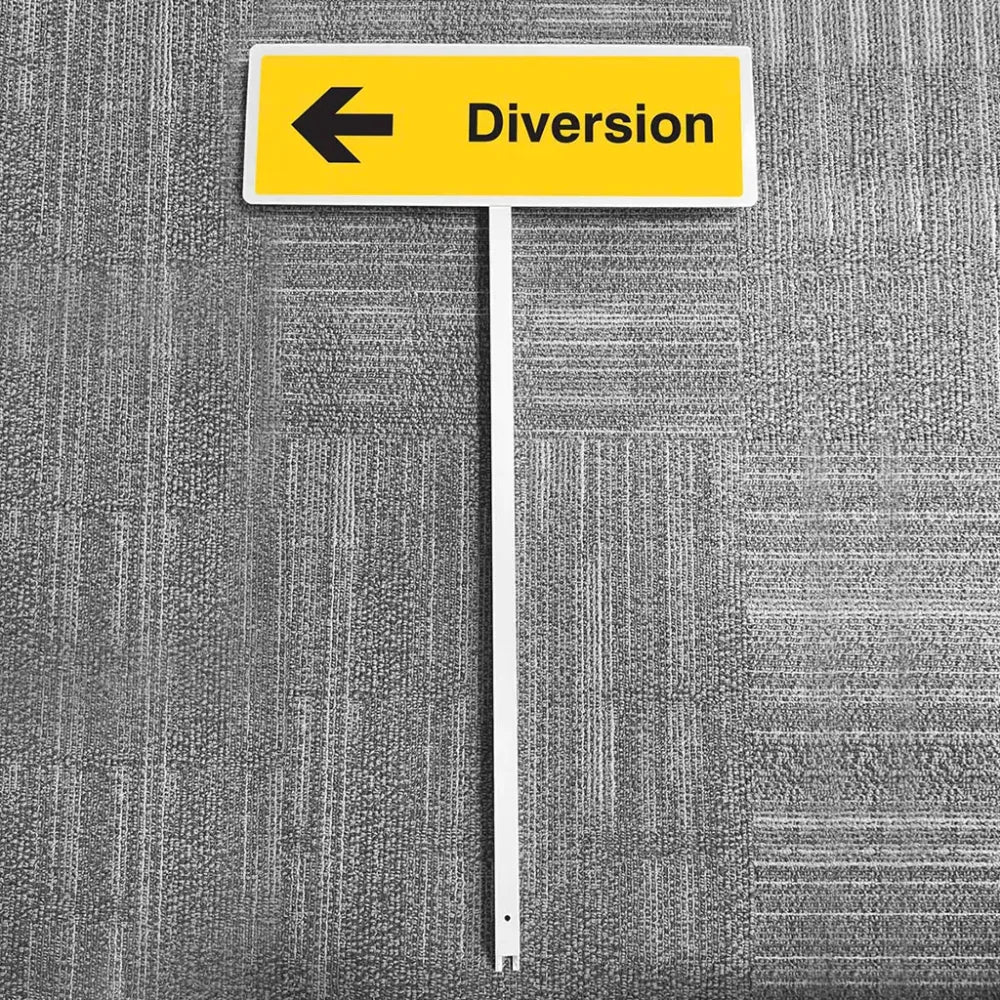 Diversion left aluminium verge sign 450x150mm on post 800mm high