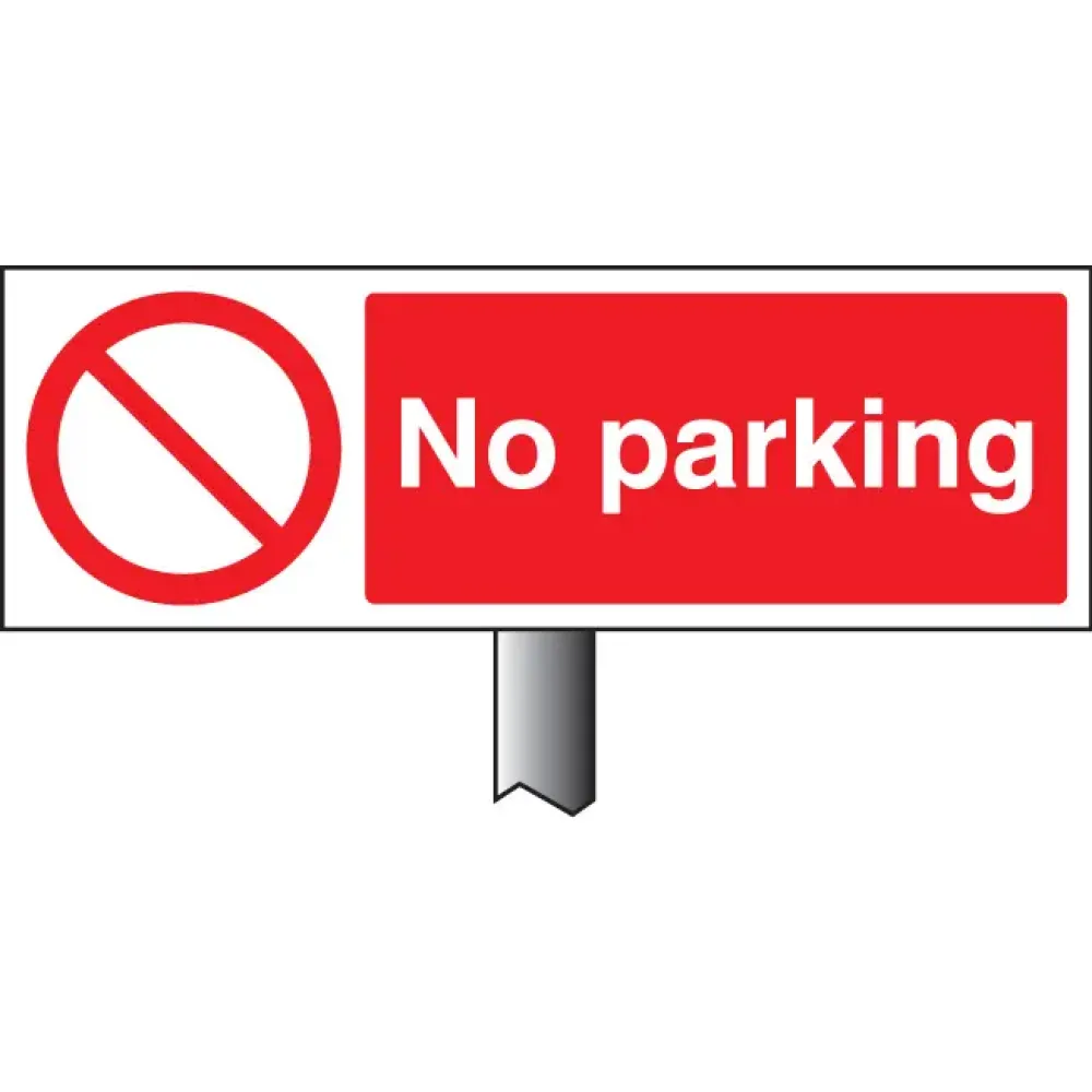 No Parking aluminium verge sign 450x150mm on post 800mm high