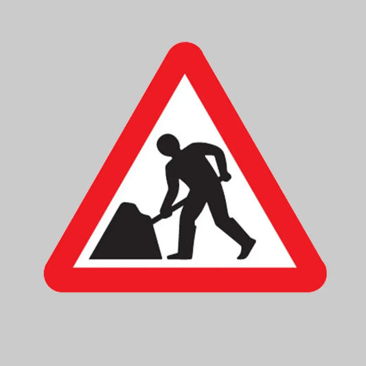 Men at work reflective fold up 750mm triangle sign with space for text variant