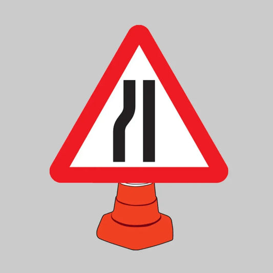 Road narrowing left reflective cone sign 750mm triangle (cone not included)