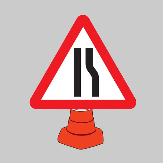 Road narrowing right reflective cone sign 750mm triangle (cone not included)