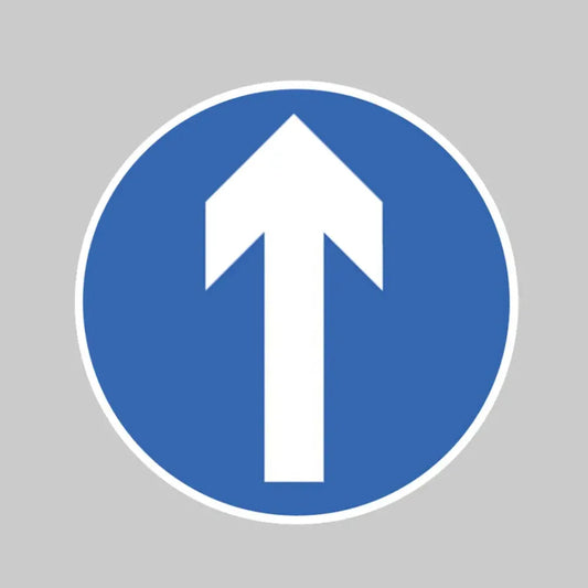 Direction arrow ahead only Class R2 Permanent 600mm (3mm aluminium composite) c/w channelling