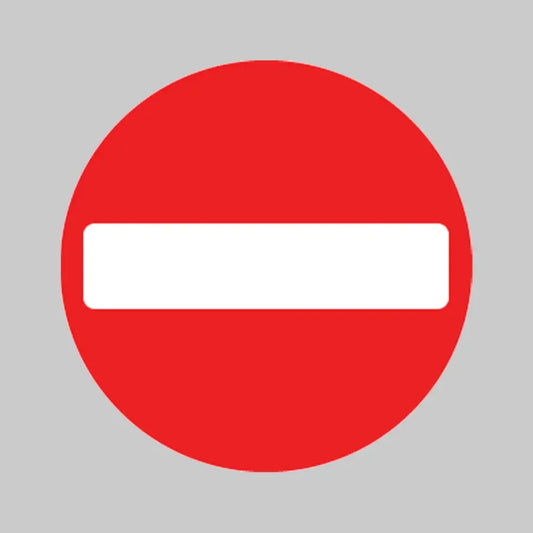 No entry Class R2 Permanent 600mm Dia (3mm aluminium composite) c/w channelling