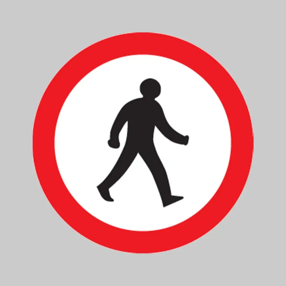 Pedestrians prohibited Class R2 Permanent 600mm Dia (3mm aluminium composite) c/w channelling