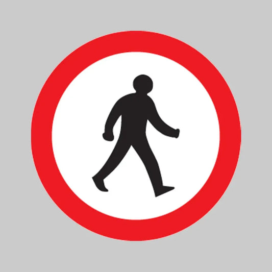Pedestrians prohibited Class R2 Permanent 600mm Dia (3mm aluminium composite) c/w channelling