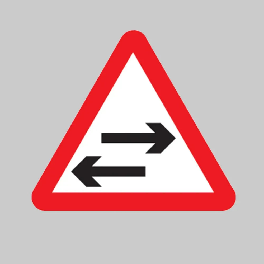 Two way traffic crossing ahead class RA1 triangle c/w channelling