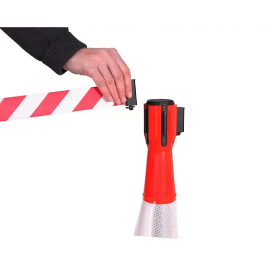 Cone barrier with 3.65m high visibility chevron webbing (cone not included)