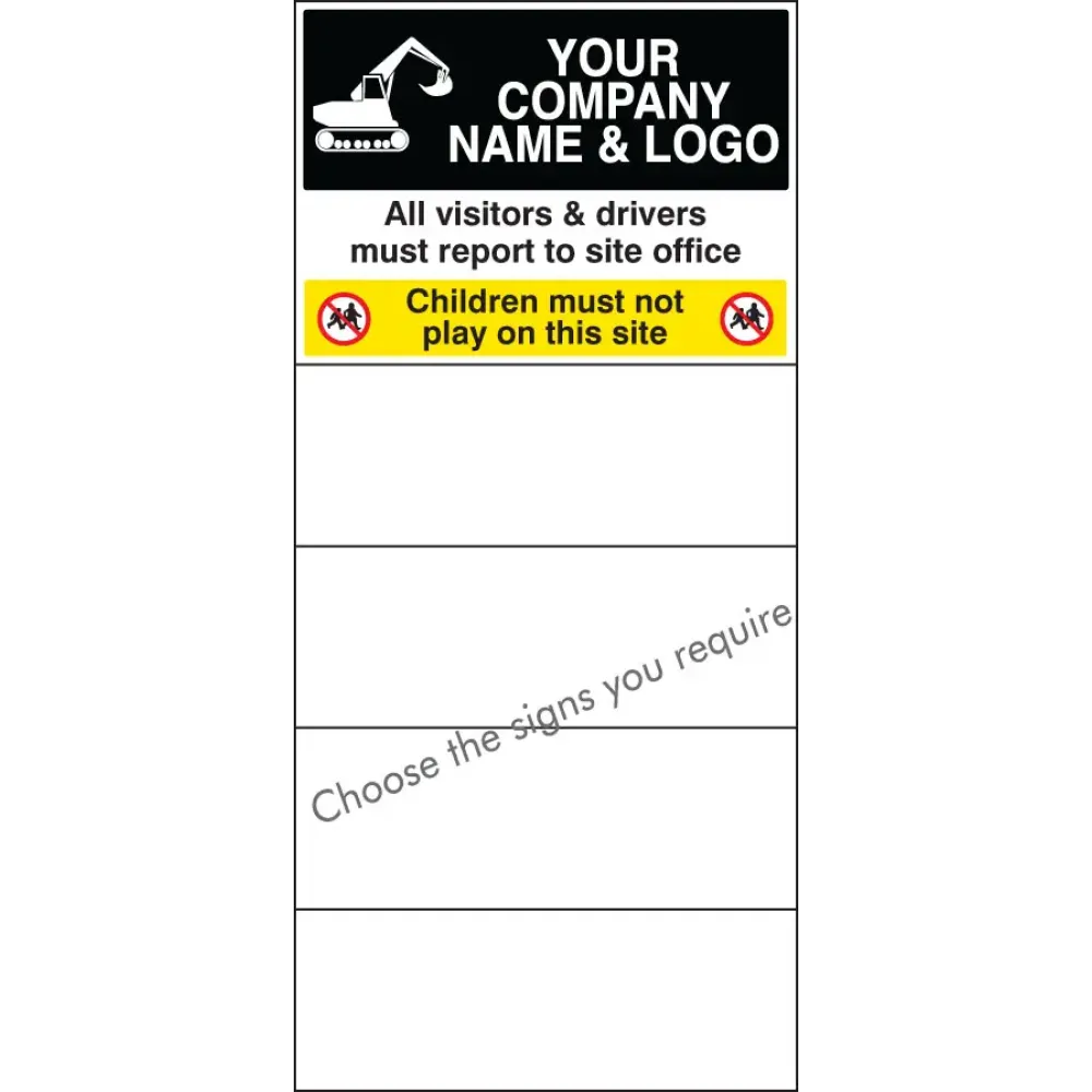 Site safety board 600x1200mm 5mm pvc c/w logo and select signs