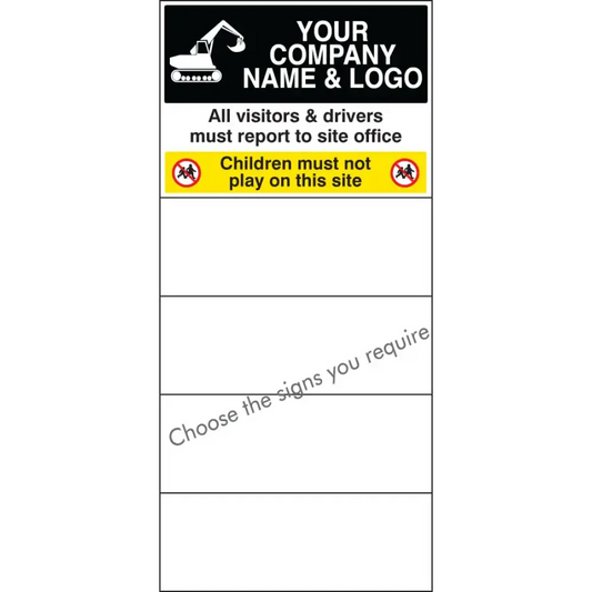 Site safety board 600x1200mm 5mm pvc c/w logo and select signs