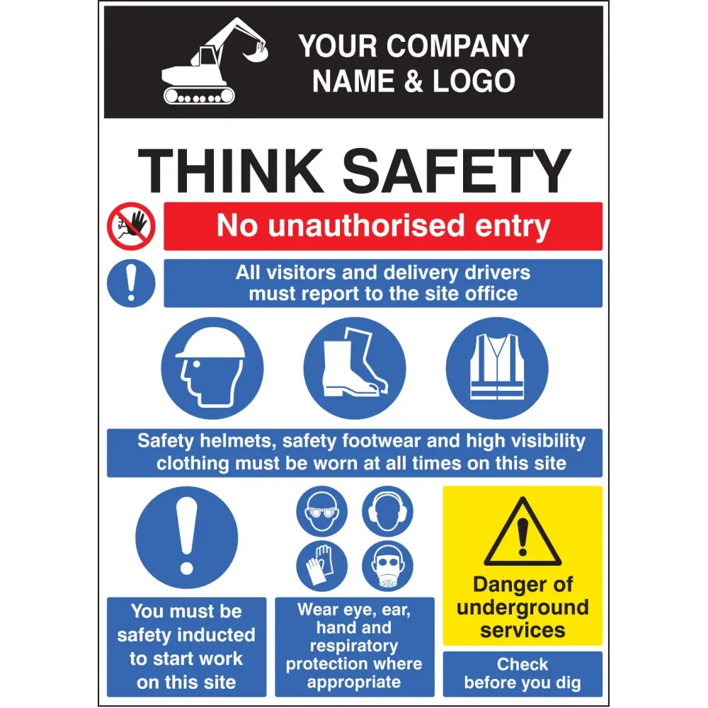 Site safety board 900x1200mm 5mm pvc c/w logo