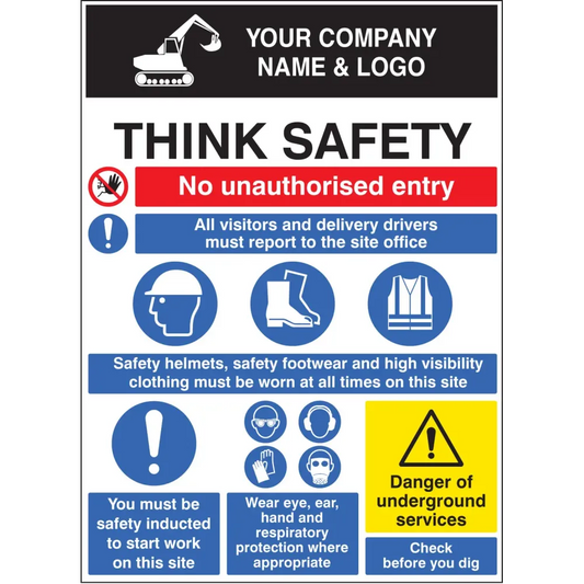 Site safety board 900x1200mm 5mm pvc c/w logo