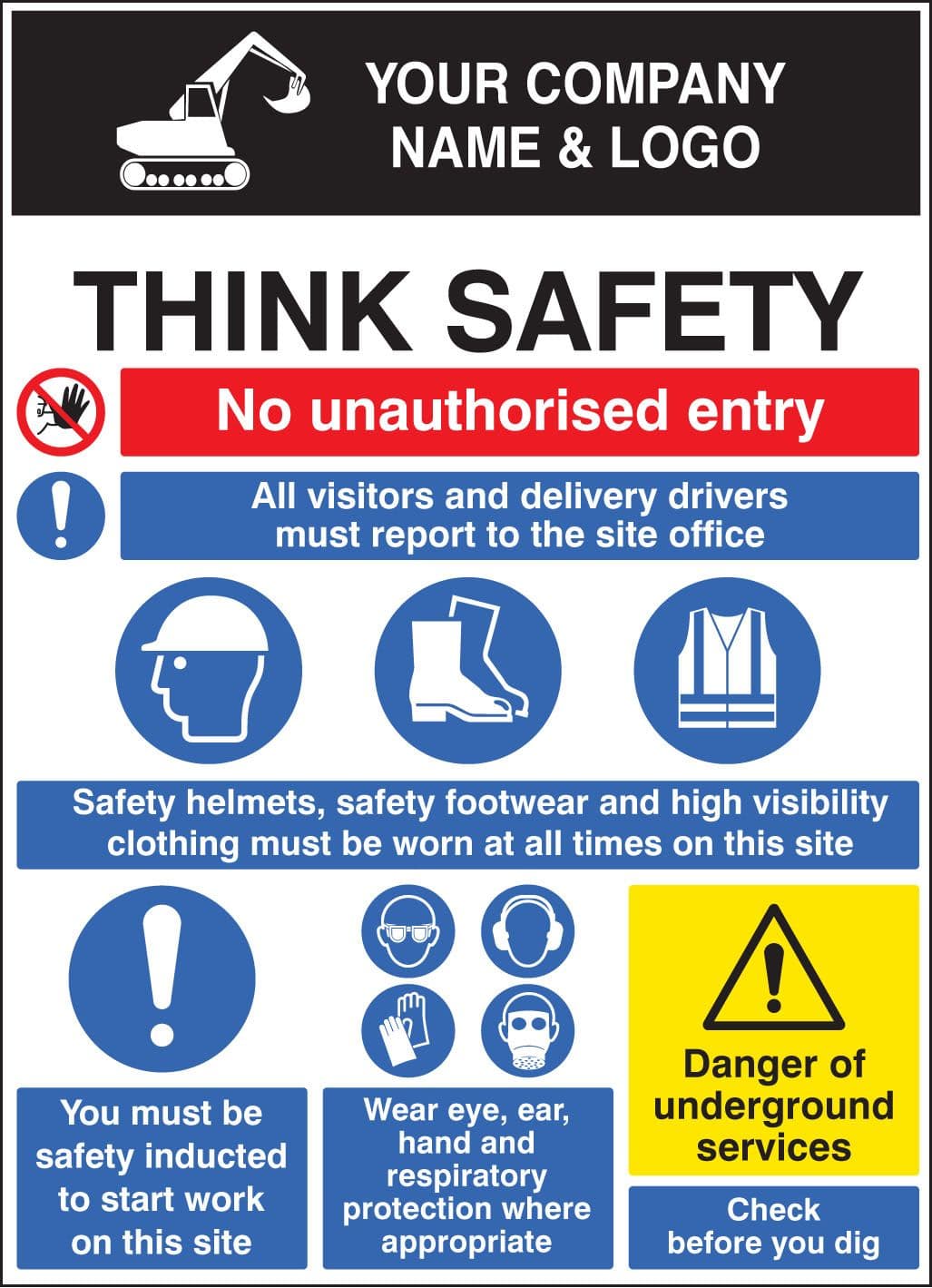58025 Site safety board 900x1200mm c/w logo  (900x1200mm) Safety Sign