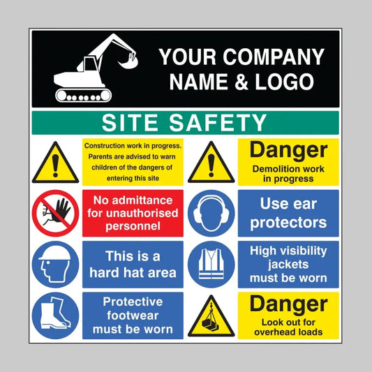 Site safety board 1200x1200mm 5mm pvc c/w logo
