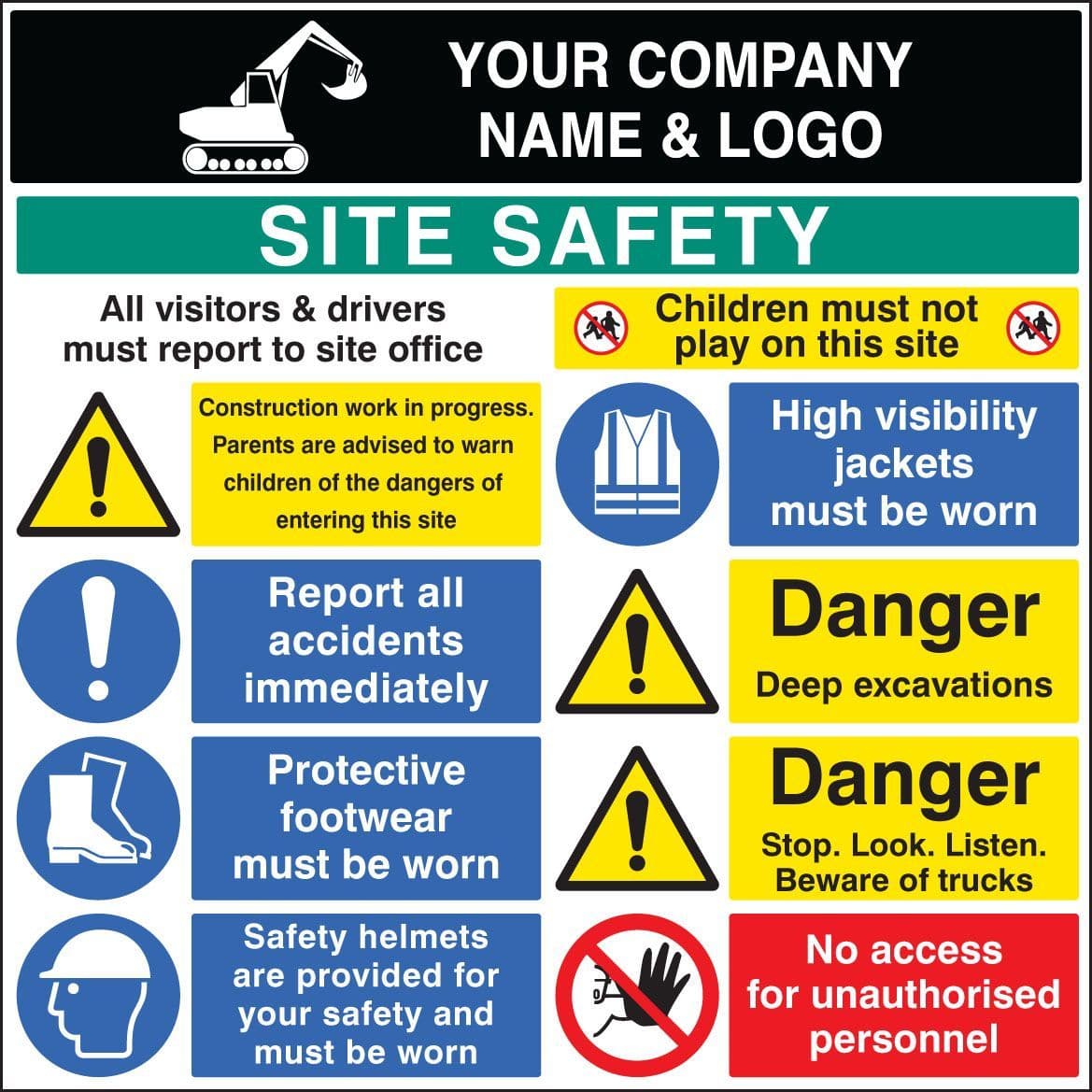 58028 Site safety board 1200x1200mm c/w logo  (1200x1200mm) Safety Sign