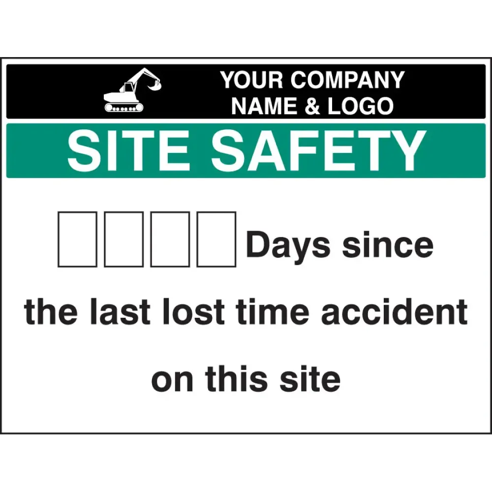 Lost time accident board 900x700mm 5mm pvc c/w 2 sets of numbers and logo