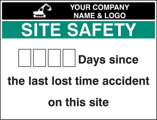 58032 Lost time accident board & 2 sets of numbers c/w logo  (900x700mm) Safety Sign