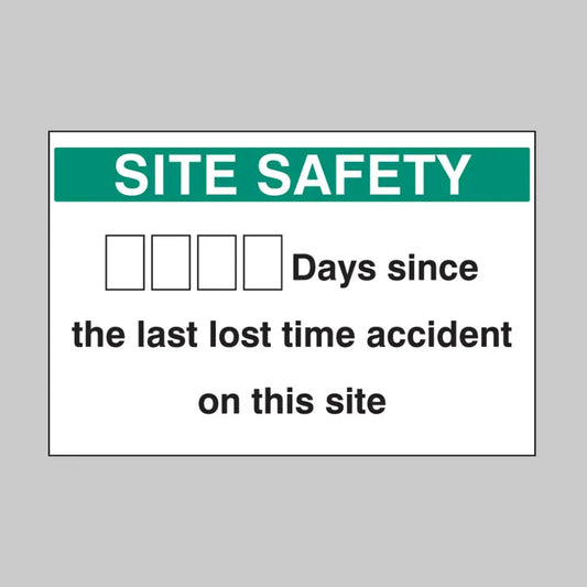 Lost time accident board 900x600mm 5mm pvc c/w 2 sets of numbers
