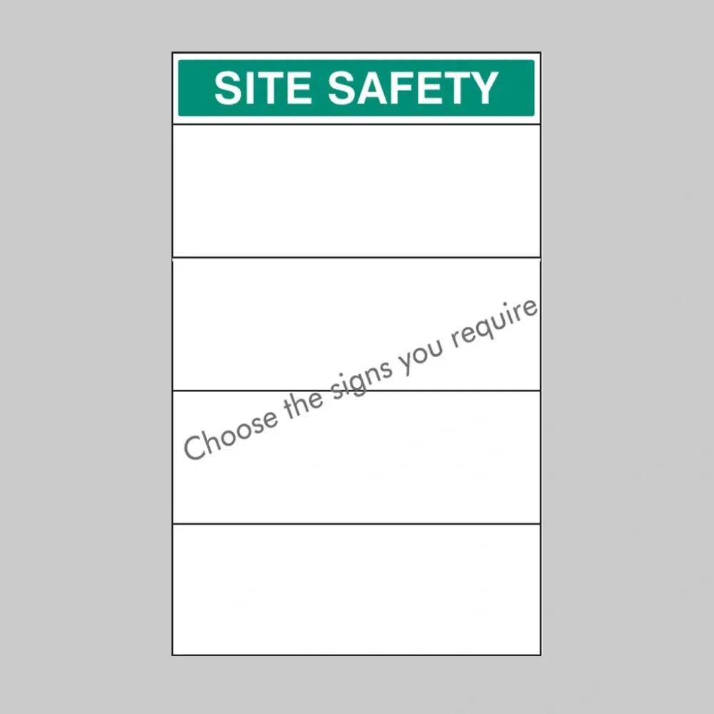 Site safety board 600x900mm 5mm pvc c/w select signs