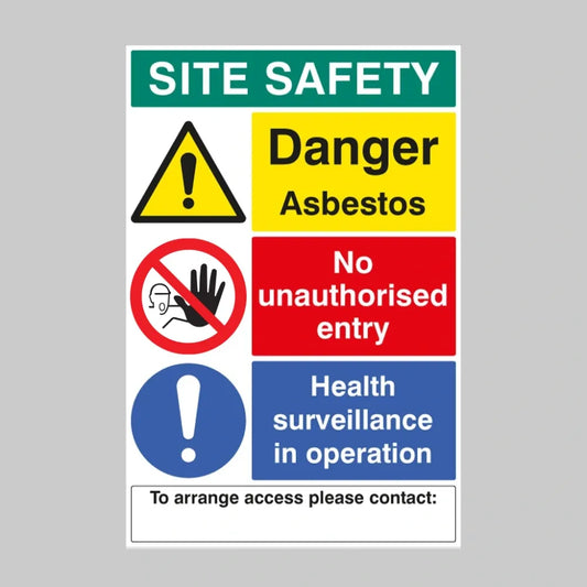 Site safety board asbestos 600x900mm c/w contact details 5mm pvc