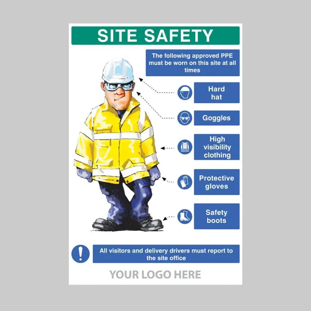 PPE requirement sign (Hat,Goggles,Hivis,Gloves,Boots) 600x900mm 5mm pvc